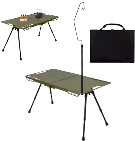 Genérico Tavolo da campeggio, scrivania da spiaggia, pieghevole, tavolo da campeggio portatile, con supporto per luce e altezza regolabile, per barbecue, giardino, spiaggia, picnic all'aperto