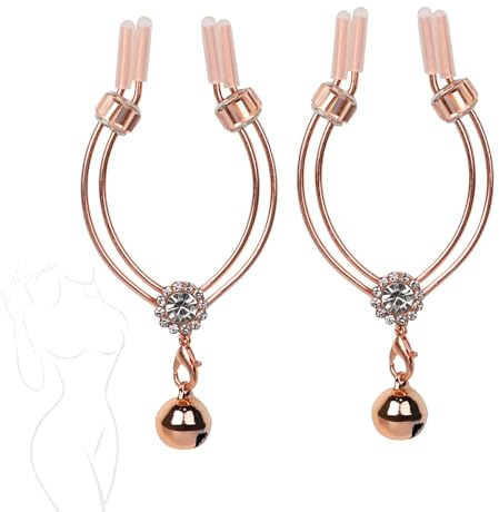 TAUOE Elegante Pinza En Oro Rosa, Adornada Con Un Colgante Esférico, Doble Anillo Ajustable, Accesorio De Juego Para Parejas, Esposos Y Eventos De Cosplay