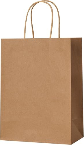 VPACKDUO 25 Stück Geschenktüten Geburtstag, Papiertüten mit Henkel Braun, Kleine Geschenktaschen 15×8×21 cm, Kraftpapiertüten für Kindergeburtstag, Party, Einkauf & Einzelhandel