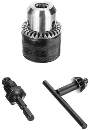 1.5-13mm Key-Type 3-Jaw Drill Chuck Adapter with 1/2-20 UNF Thread for Cordless Power Screwdrivers, for Impact Drivers, and Drills – Quick-Change Tool-Free Fit, Includes Wrench