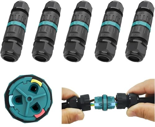 StoneMaxi IP68 Waterproof Junction Box Outdoor Cable Connector, 2 Pin or 3 Pin Connectors for Outside Cables, 2-Way Wire Extension Electrical Cable Protector for Diameter Ø 5mm-12mm (5 Packs - 3 Pin)