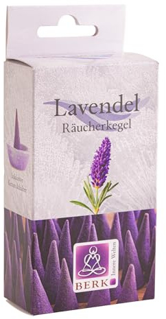 Räucherkegel Lavendelblüten Blue Line – Berk – 14 Kegel – inkl. Keramikhalter – Räucherwerk Lavendel Duft Kegel