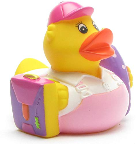 DUCKSHOP I Badeente Schulanfänger Mädchen I Quietscheente I L: 7,5 cm I Quietscheentchen I Geschenk für Schultüte I Präsent für Einschulung I Erstklässler