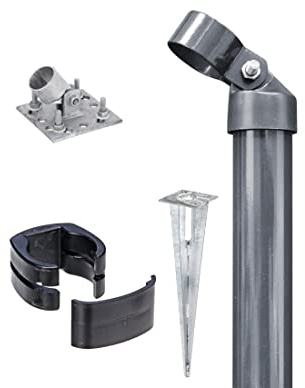 Alberts 602567 Zauneck-Set für Schweißgitter Fix-Clip Pro® | zinkphosphatiert anthrazit-metallic | Einschlag-Bodenhülse | Zaunhöhe 1020 mm