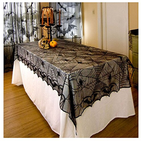 MAKFORT Spider Web Table Cloth Halloween Cobweb Lace Fabric Runner Cover-rectangle 48 * 96 inch