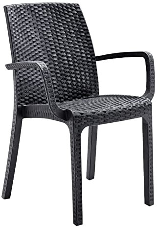 Totò Piccinni Sedia INDIANA in Resina Simil Rattan effetto realistco, impilabile per bar ristorante casa giardino (Con Braccioli, Antracite, 4 Pz)