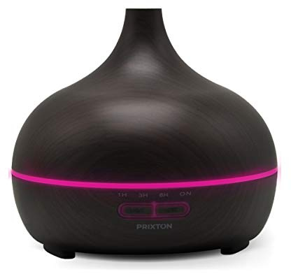 PRIXTON Humidificador y Difusor de Aromas Hidra, Aromaterapia y Aceites Esenciales, Luz LED Nocturna, Temporizador 1-3-6 h, Ambientador con 300 ml de Capacidad, Ultrasilencioso, Madera Oscura