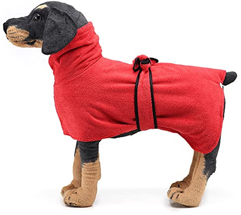 PAIDEFUL Hundebademantel Handtuch mit Riemen 400g/m² Mikrofaser Schnelltrocknend Super Absorbierende Bademäntel für Extra Große Hunde Katzen Haustier Badetücher Welpendusche Strandausflüge Rot XL