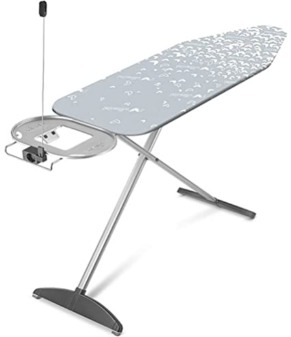 Vileda Premium Plus Bügelbrett, Bügeltisch für Dampfbügelstation, extrabreite Bügelfläche 130 x 44cm, stufenlos höhenverstellbar 80-97cm, Farbe Grau-Weiß, Eco-Verpackung