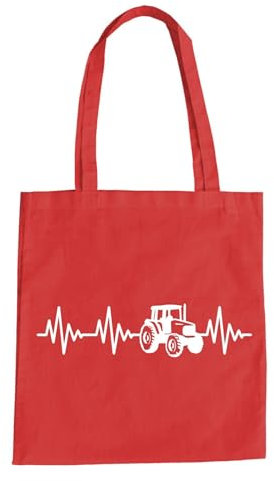 Herzschlag Traktor Baumwolltasche - EKG Trecker Landwirt Mähdrescher Bauer Rot
