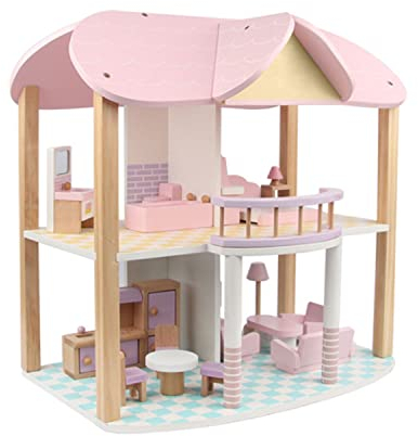 Puppenhaus Sandy komplett möbliert Puppenstube 2 Etagen Miniaturhaus Holz mit Einrichtung