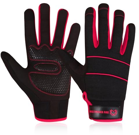 WESTWOOD FOX Mens Working Gloves Utility Workman Mechanic Gloves Touch Screen Anti slip Palm Padded Knuckles Safety Work Gloves Rigger Mechanic (L, Black)