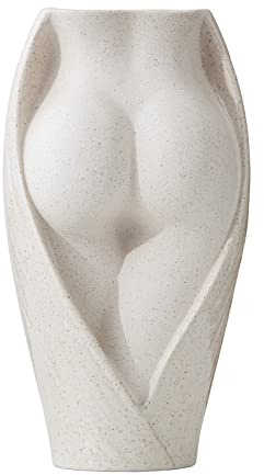 Keramik Vase Beige für Pampasgras, 17cm-Hoch, Kreatives Design Blumenvase Modern Deko, Ideal Zur Lagerung von Trockenblumen & Blumen, Handmade Kleine Dekoration Ornamente (Creme Beige)