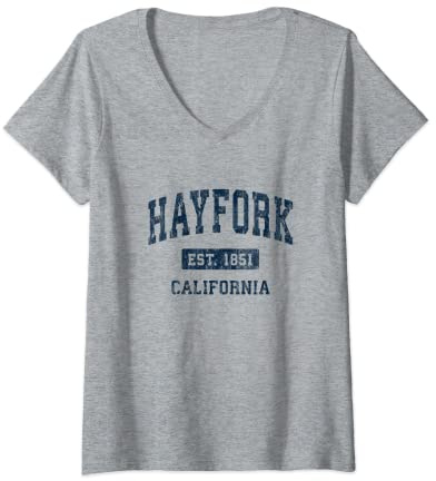 Womens Hayfork California CA Vintage Athletic Sports Design V-Neck T-Shirt