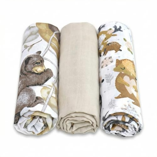 BABYSAFE Mussole Neonato Cotone Biologico 80x70cm, Pacco da 3 - Copertina Neonato Cotone Morbido e Traspirante Certificato OEKO-TEX, Made in Europe