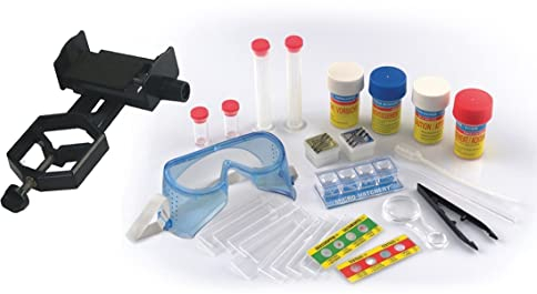 EDU-TOYS Mikroskopzubehör Präparate herstellen experimentieren Objektträger mit viel Zubehör Bulkversion mit Handyhalter