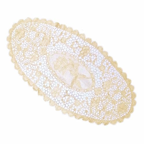 Wambere 2er Set Platzsets,Spitze Deckchen Untersetzer Tischset,Einfach Hohle Tischdecke aus Spitze,Bestickte ovale Tischdecke,Hitzebeständig und rutschfest,Ideal für Küche,Party,Hochzeit usw,Beige