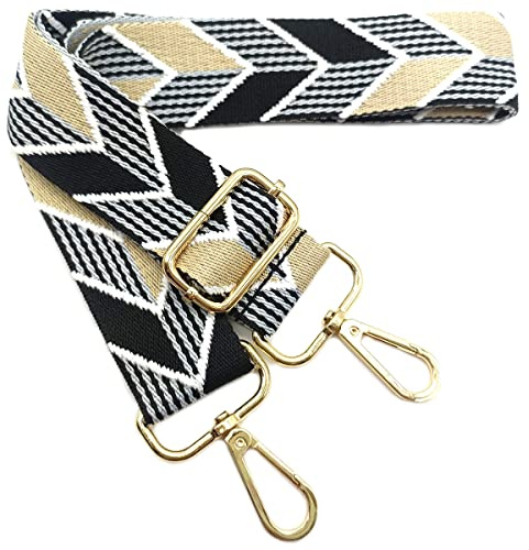 Verstellbarer Schultergurt für Taschen Schwarz-Beige, Taschengurte zum Wechseln, Taschengurt Breit mit Karabiner Gold, 80-130 cm Tragegurt Tasche für Damen Schulterriemen, Handtasche, 3.8cm, 204
