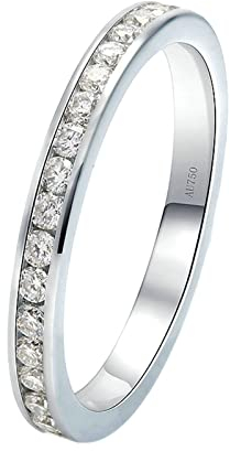 Ayoiow Ringe für Damen, Ring Weißgold 750 mit Rund Erstellt Diamant 0.015ct Ringe Weiß Größe 61 (19.4)