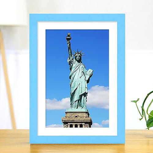 XQSSB Fotorahmen Wohnkultur Massivholz Hängende Wand Hellblau Kann 38,2 × 26,6 cm Setzen