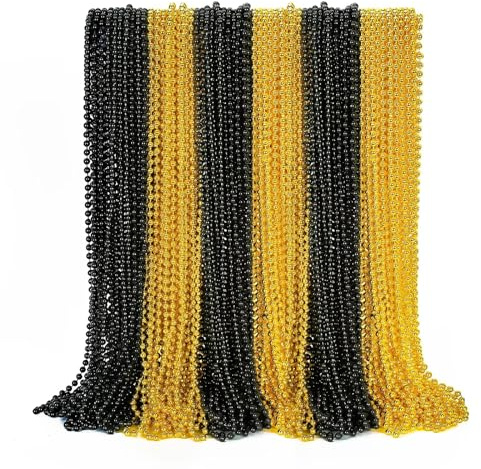 EOBOH 72 st pärlhalsband, metalliskt guld svart, nyårsafton festgåvor, unisex vuxna och barn, Mardi Gras, 83 cm halsband, modesmycken
