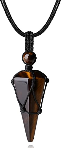 XIANNVXI Kristalle Kette Herren Sechseckiger Kristall Anhänger Kette Polierte Edelsteine Einstellbare Schwarzes Lederseil Reiki Heilung Steine Halskette Damen Schmuck