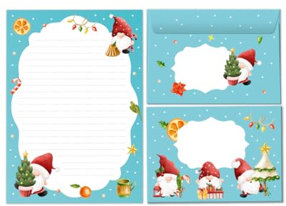Briefpapier-Set Weihnachten Tomte Gnome als Briefblock mit Umschlag für Kinder Mädchen Jungen Weihnachtsbriefpapier (Block A5 mit 25 Blätter + 15 Umschläge)