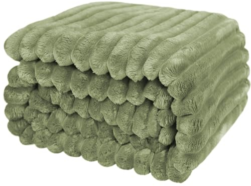 Kuscheldecke - Warme Flausige Bettüberwurf Decke und Sofadecke - Streifen Design Mama, Frauen und Freundin (Matcha Grün, 150x200cm)