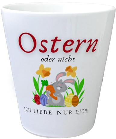 speecheese Ostern Blumentopf mit Spruch Ostern oder Nicht ich Liebe nur Dich Osterhase Ostereier Osterglocken Deko Ideal für Osternest Fensterbank
