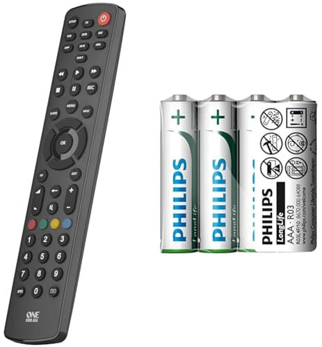 One For All 1280 Contour télécommande Universelle 8 en 1 amplificateur & Philips Piles AAA - R03L4F - Lot de 4 Piles - Technologie au chlorure de Zinc - Durée de Vie de 3 Ans