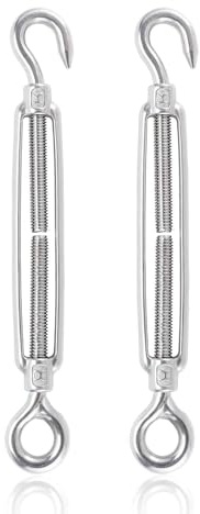Spannschlösser Seilspanner, 304 Edelstahl Verstellbare Spannschloss Haken M8 OC, Seil, Oder Wäscheleine zu Spannen, Spannhaken für Sonnensegel, Silber, 2 Stück