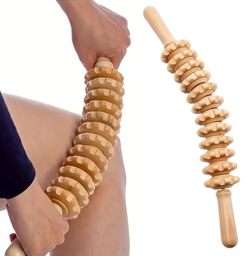 Faszienrolle Holz, Faszienstab Holz Massageroller mit Griff, Massage | Roller Massagegerät, Anti Cellulite Massage Massagegerät für Beine, Nacken, Muskelentspannung, Körperformung(12 Runden)