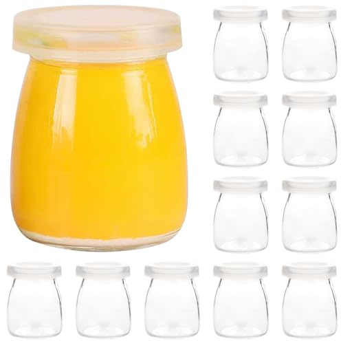 Sertay 12 Stück Joghurt Gläser, Kleine Gläse Deckel, Pudding Glasflaschen Deckel, Dessertgläser Glas, Joghurttopf Gläsr, Geeignet für die Aufbewahrung von Milch, Marmelade, Honig, Joghurt (150ml*12)