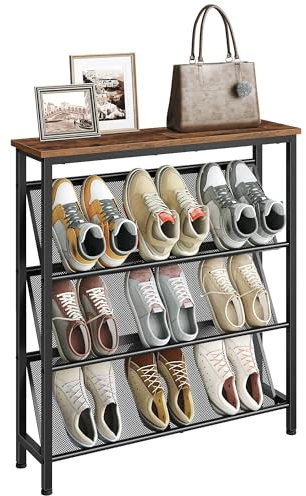 CHOEZON Schuhregal, 4-stufige Schuhablage, Schuhschrank schmal, Schuhständer, Schuhaufbewahrung, Schuh-Organizer, platzsparend, für Eingangsbereich, Garderobe, Flur, Vintagebraun und Schwarz DTXJ75BF