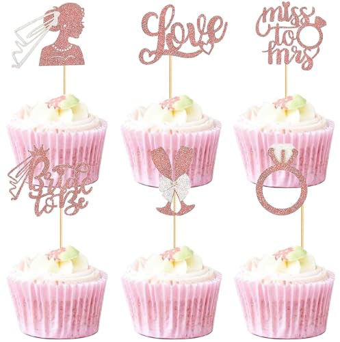Bride to Be Cupcake Toppers, 24 Stück Hochzeit Bride To Be Tortenstecker, Glitzer Tortendeko, Diamant Ring Herz Cupcake Topper, für Brautparty, Verlobungsfeier, Junggesellenabschied