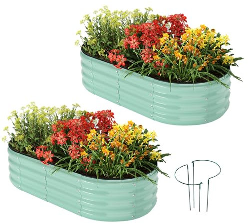 Galvanized Metal Planter Raised Garden Bed Kit for Gardening Outdoor，4x2x1ft 2 Planter Grow Garden Box Raised Flower Bed，Long Vegetable Clearance Herb Raised Garden Beds for Container Gardening