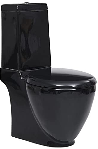 Willood WC Keramik-Toilette Badezimmer Rund Senkrechter Abgang Schwarz