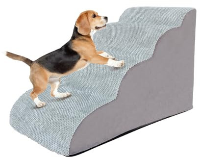 Galatée Hundetreppe, 4-Stufige Hunderampe, Haustiertreppe Aus Hochdichtem Schaumstoff Für Verletzte Hunde, Hunde Mit Gelenkschmerzen, rutschfeste Haustiertreppe Für Den Innenbereich(Grau)