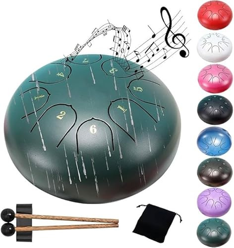 Stahlzungentrommel 6 Zoll 8 Töne, Zungentrommel D-Dur Zen-Trommel for Meditation Yoga Musikunterricht, Handpan-Trommel for Familien/Freunde(Green)