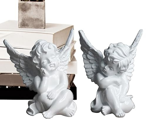 Generisch Gartenengel-Außenstatue,Engelsstatue - 2X Cherubs Ornamente Harz,Engel Skulptur Ornament Cherub Wohnzimmer Handwerk Figur für Desktop