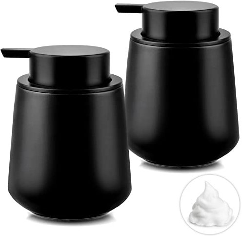 GMISUN Seifenspender Schaum Keramik Seifenspender Schwarz, Eleganter Schaumseifenspender, Spülmittelspender mit Wasserdichtem Etikett für Küche, Bad 350ml, 2 Stück