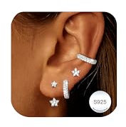 LOLIAS 4 Paar Ohrringe Silber 925 Set für Damen Kleine Ohrstecker Silber 925 Stapelbar Zirkonia Helix Piercings Ohr Ohrringe Stecker Creolen Silber 925 Ohrringe Set