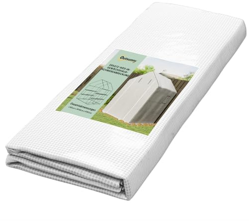 Outsunny Gewächshausfolie 1,4 x 1,9 m Wasserdicht Ersatzfolie Weiß | UV-Schutz Seitenfenster, Reißfest Gartenfolie aus Polyethylen, Abdeckplane Treibhaus, Tunnelfolie Außenbereich, NUR Folie