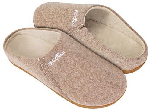 ERGOfoot Wool Orthopedic Slippers for Women Men, Arch Support, Apricot UK5