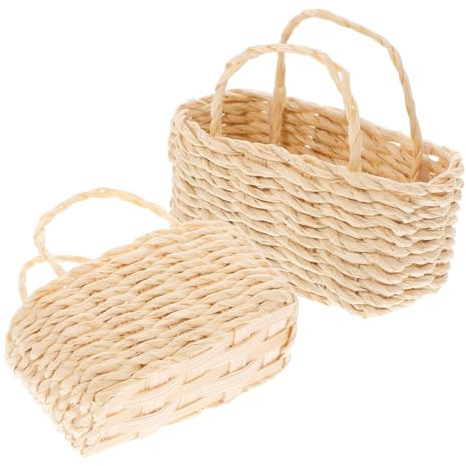 Toyvian Miniature Raffia Set 2pc Handmade Woven Dollhouse Accessories for Miniature Decor Photography Props Elegant Portable Mini Storage