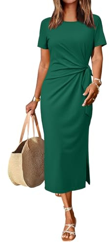 Newshows Sommerkleid Damen Lang Maxikleider Kurzarm Freizeitkleid Elegant T Shirt Sommer Kleid mit Schlitz