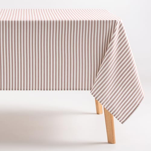 GAMUSI Tischdecke, schmutzabweisend, rechteckig, Baumwollstoff, wasserdicht, Streifen Lachs, 160 x 100 cm
