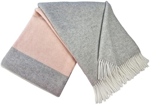 STTS International Coperta in cashmere 100% lana merino – Cashmere – Mix 140 x 200 cm molto morbida plaid plaid (grigio chiaro-rosa (bicolore)