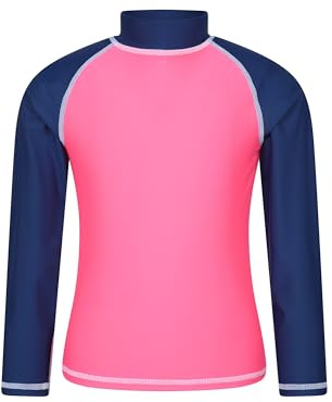 Mountain Warehouse Kids Rash Vest - UV Protection Rash Guard, Long Sleeves Childrens Rash Shirt, Flat Seams, Quick Drying, Stretch Fabric - Spring Summer, Swimming Dark Pink Kids Size 9-10 Years