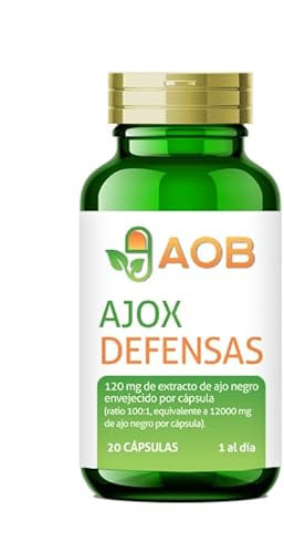 AJOX DEFENSAS | Ajo Negro Envejecido | 20 Cápsulas | Extracto Natural Concentrado | Alta Concentración | Sin olor | Ayuda Defensas, Contribuye Buena Circulación | Vegano, Orgánico | Allium Sativum